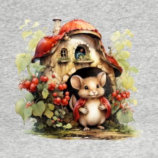 Mouse wearing red shawl  Mushroom House T-Shirt